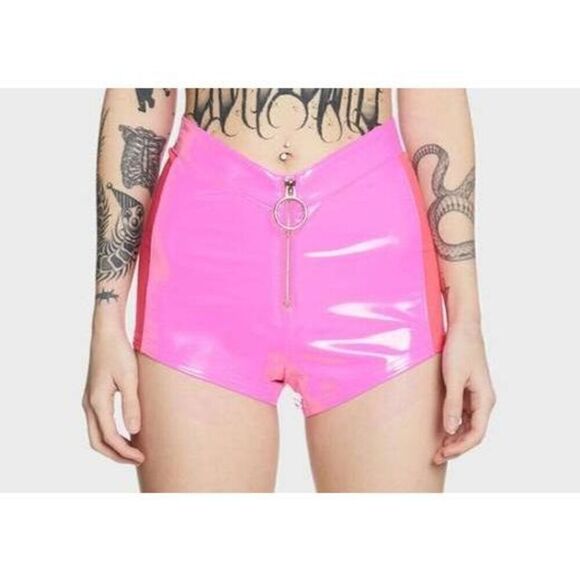 Dolls Kill Club Exx Dark Dimension Vinyl and Mesh Shorts - Picture 3 of 6
